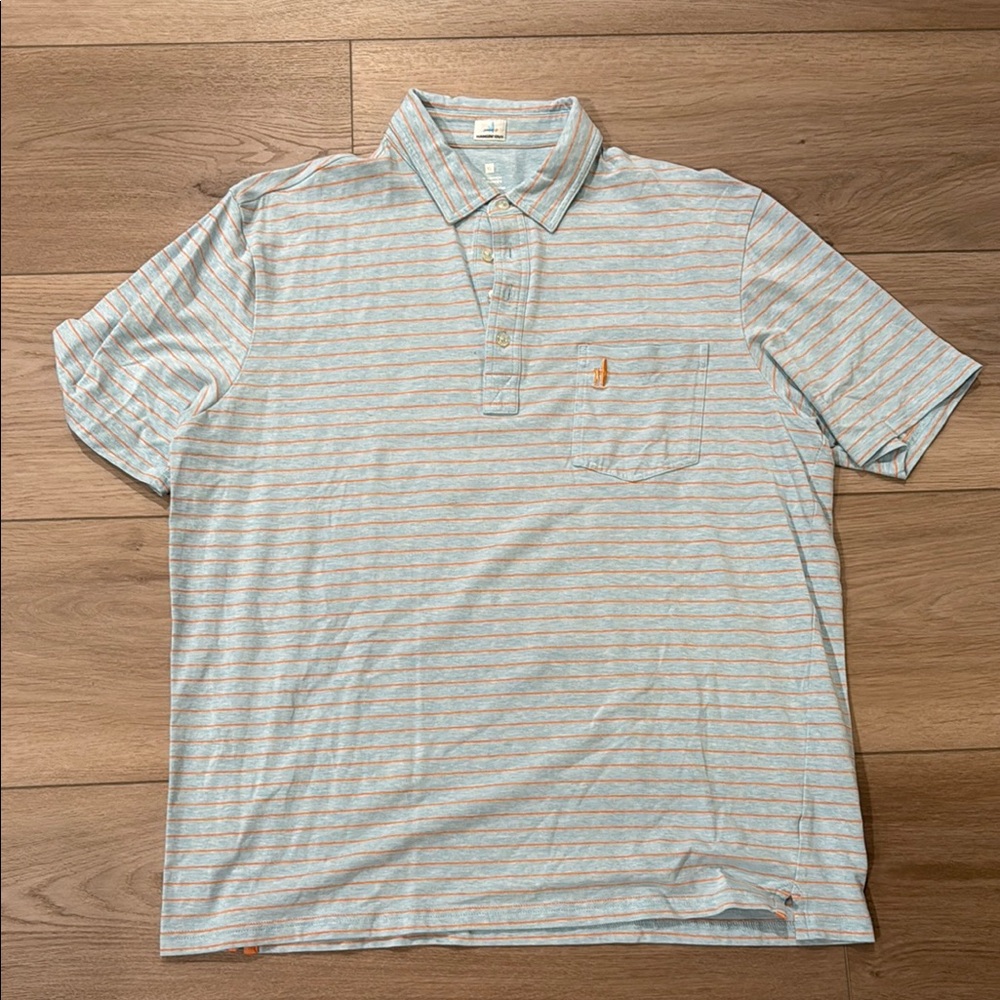 johnnie-O blue and orange striped polo